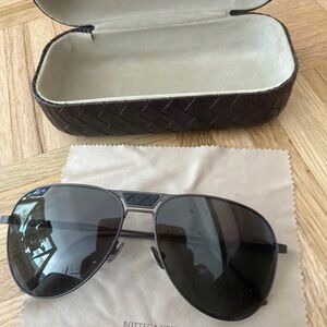 Bottega Veneta Black Aviator Sunglasses with Dark Smoke Lenses